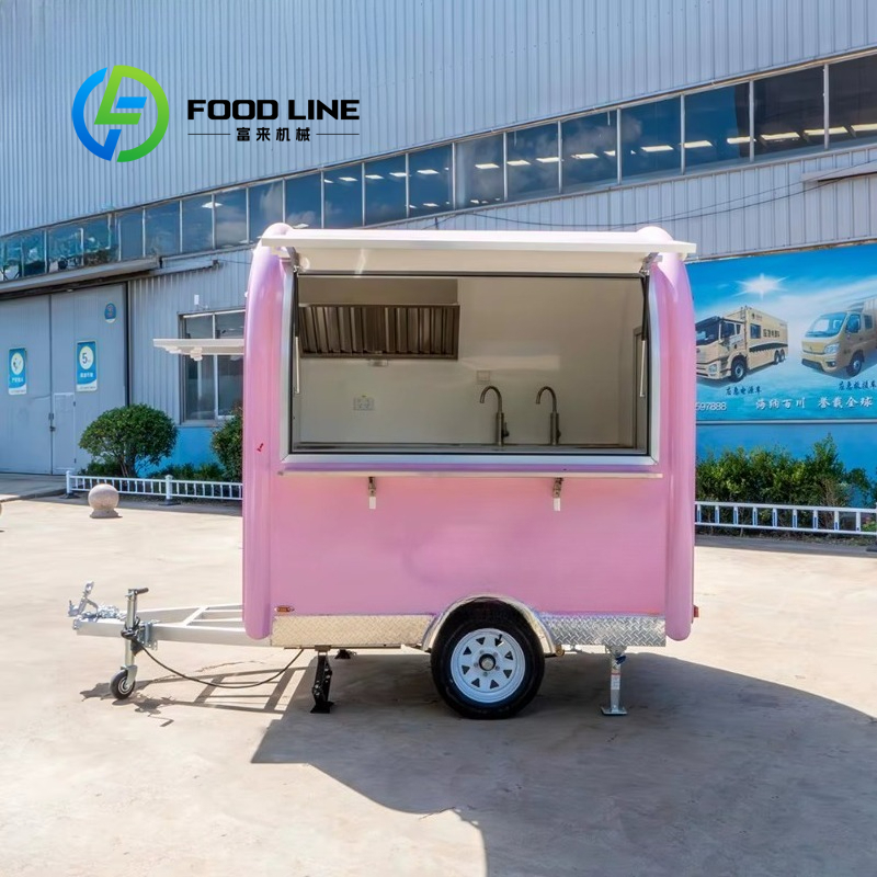Food Snacks Catering - カスタムメイドのヴィンテージピンクミニフードトレーラー、業務用モバイルストリートキッチン、ピザや軽食の屋外ケータリング用調理器具付き