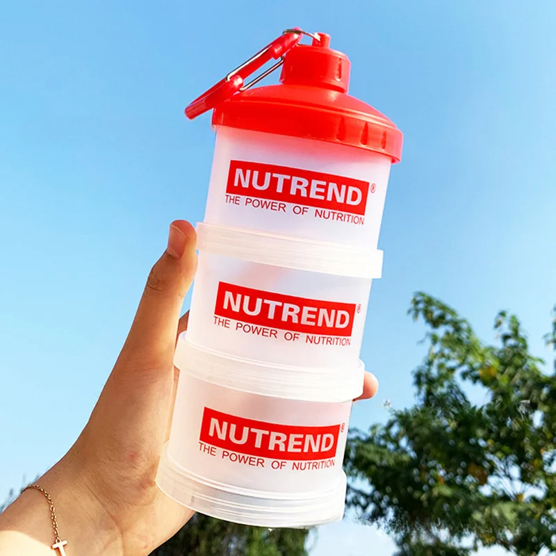 Protein Bar - ポータブルプロテインパウダーボックス漏斗パウダーボックスフィットネスサプリメントボトルハンドル層状収納薬箱スナック缶