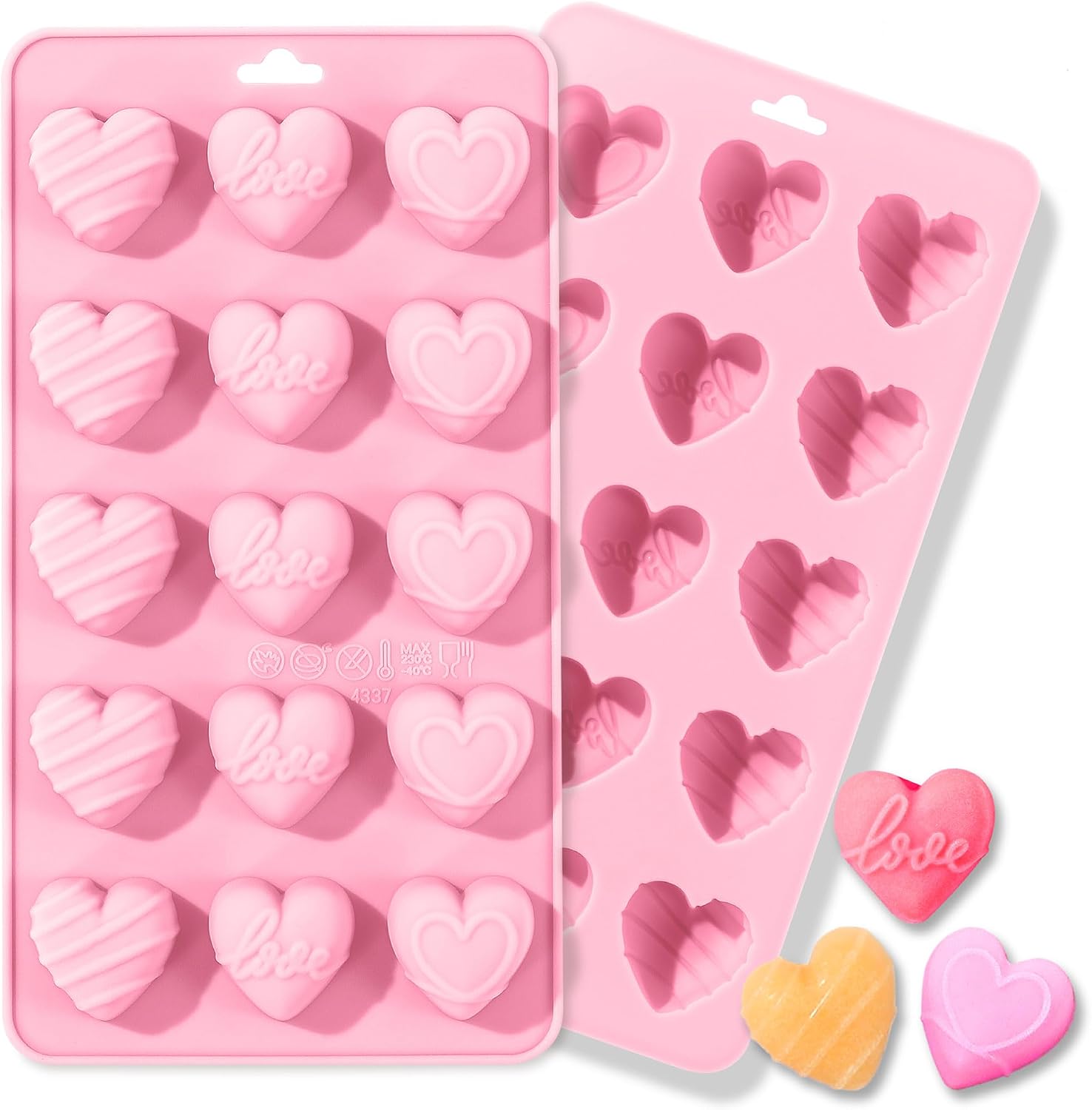 Gummy Candy - ハート型シリコンモールド、ハート型チョコレートモールド15個取り、ノンスティック食品グレードモールド、愛の形、グミ、キャンディ、石鹸、アイスキューブ、ゼリー用