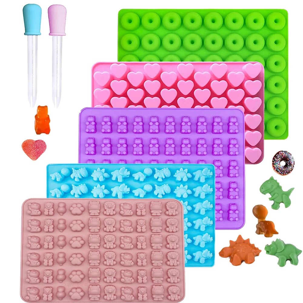 Gummy Candy - グミベア型シリコンミニチョコレートキャンディ型子供用スポイト2本付き恐竜ベアハートドーナツ型