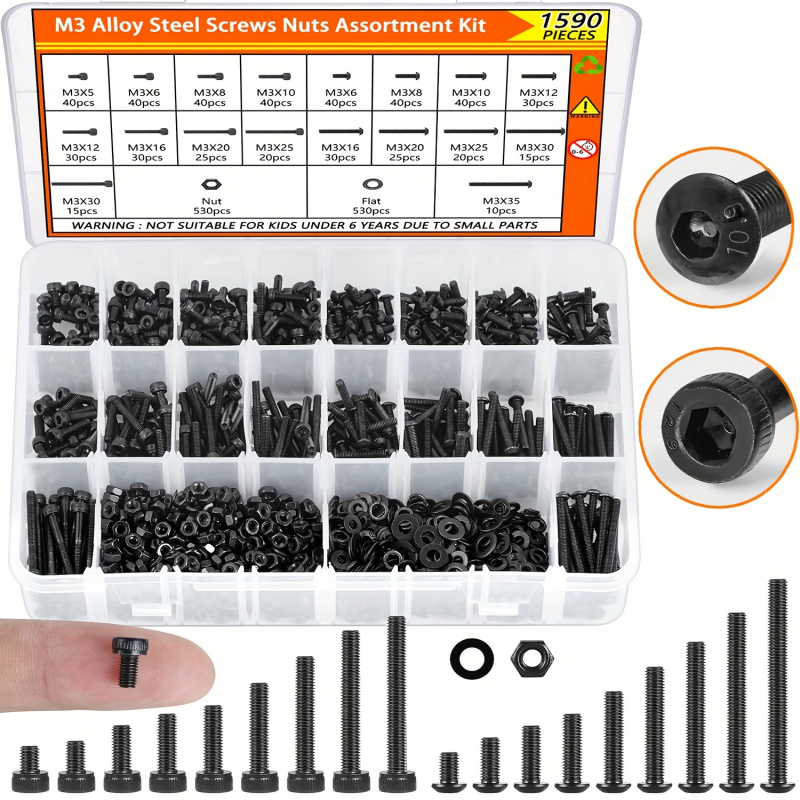 Nuts Mix - 1590PCS M3 ネジ詰め合わせキット - 12.9/10.9 グレード