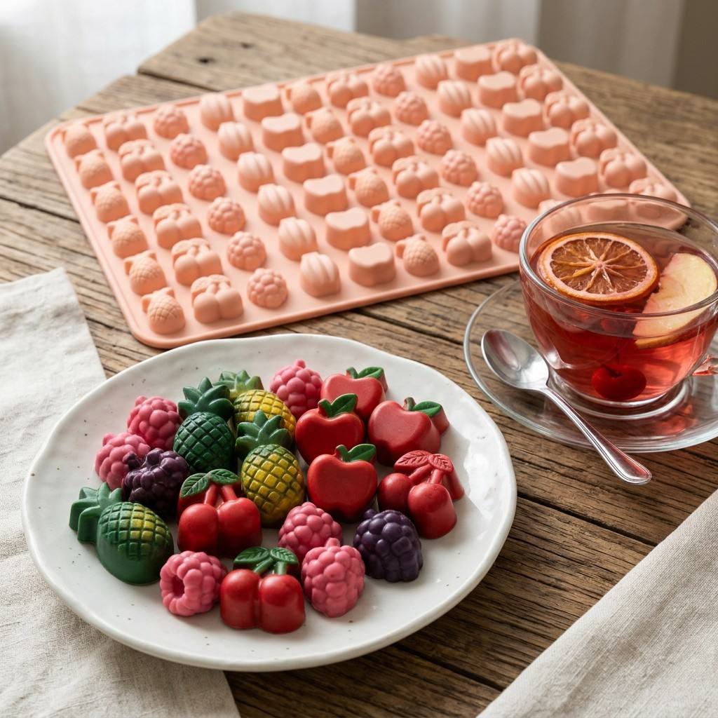 Gummy Candy - グミフルーツ型、BPAフリー食品グレードシリコン型、チェリー、グレープ、バナナ、アップル、パイナップルの形をしたチョコレートキャンディ型