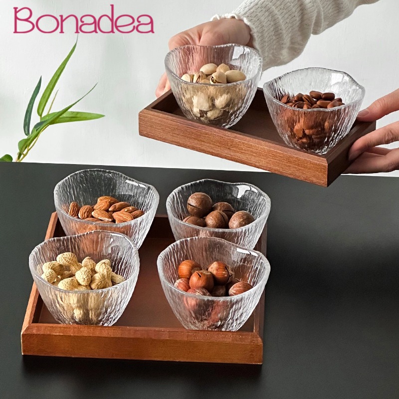 Dried Fruit - 透明ガラスカップ分割ナッツトレイドライフルーツプレートトレイセットフルーツスナックディスプレイトレイ雨模様ガラスボウルホームツール