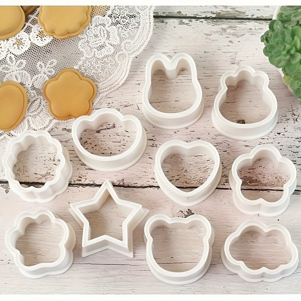 Cookies Pack - 10個入りクッキービスケットカッターセット 動物、星、ハート、花の形、プラスチック製クッキー型 フォンダン＆自家製ベーキング用