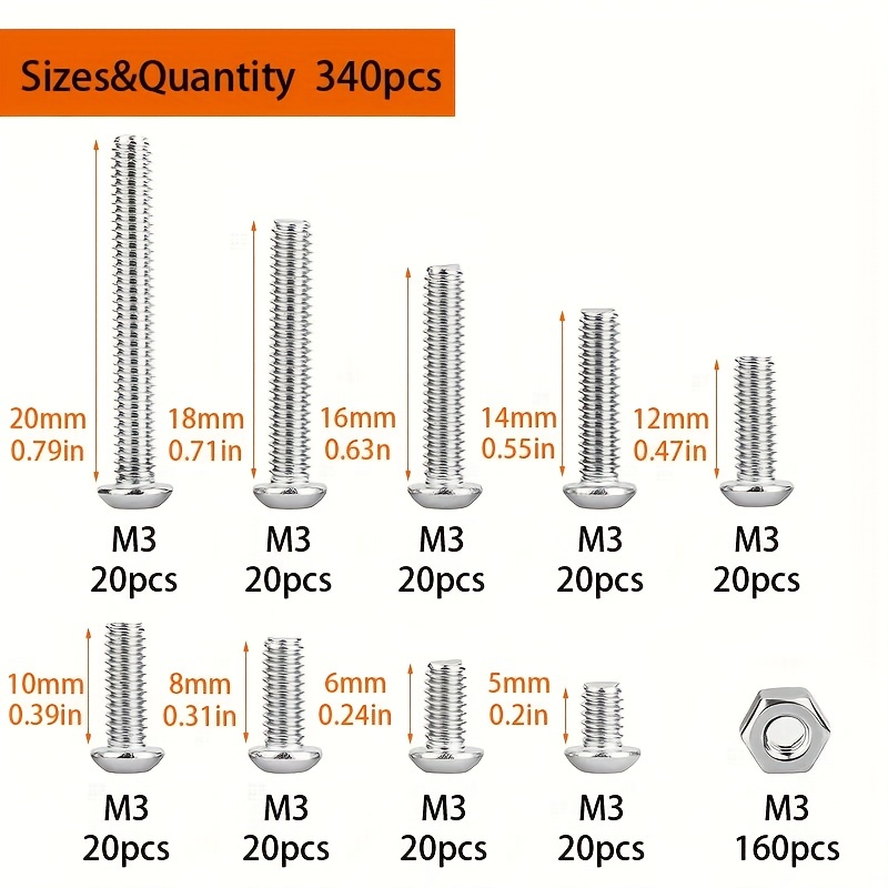 340個入り M3 ステンレス鋼 プラスネジとナットセット、 - Nuts Mix のレビューと価格