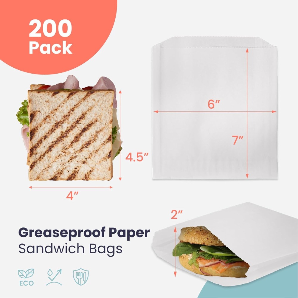 200枚入り耐油サンドイッチバッグ 7x6インチ 食品グレー - Cookies Pack のレビューと価格