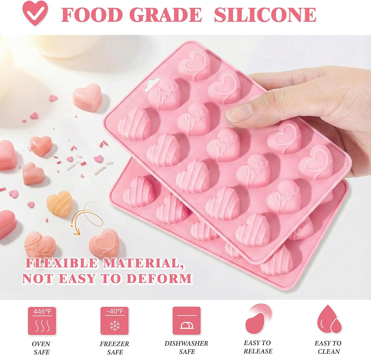 ハート型シリコンモールド、ハート型チョコレートモールド15個 - Gummy Candy のレビューと価格